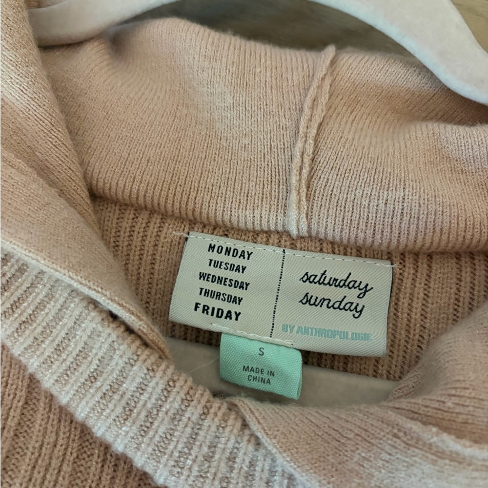 Anthropologie Saturday Sunday Hera Hooded Ribbed Sweater Dress Size S Blush/Tan - Picture 7 of 8
